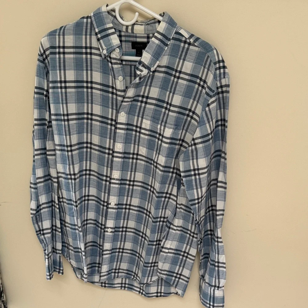 J. Crew Light Blue and White Plaid Button-Down Shirt